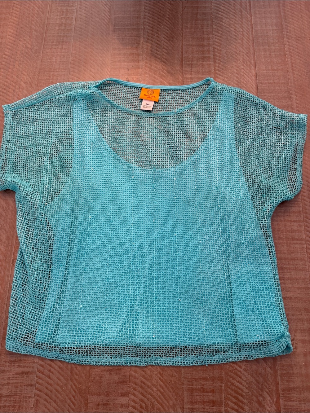 Ruby Rd. Aqua Mesh Short Sleeve Scoop Neck Tee